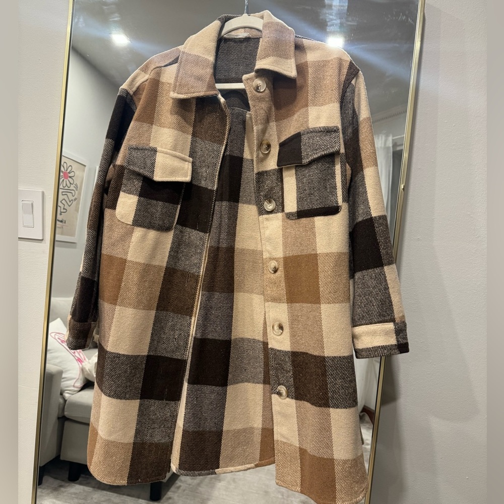 Brown plaid flannel coat